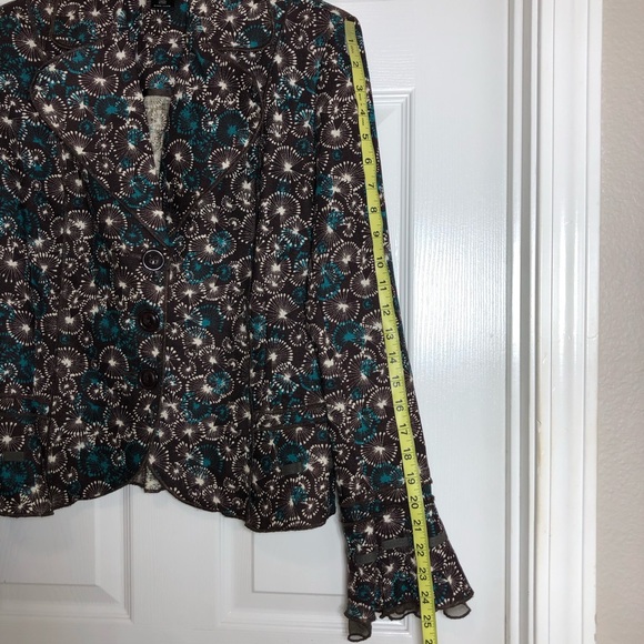 Ali miles Linen Long Sleeve 3 Buttons Brown Teal White Print Jacket 10 - Picture 15 of 15